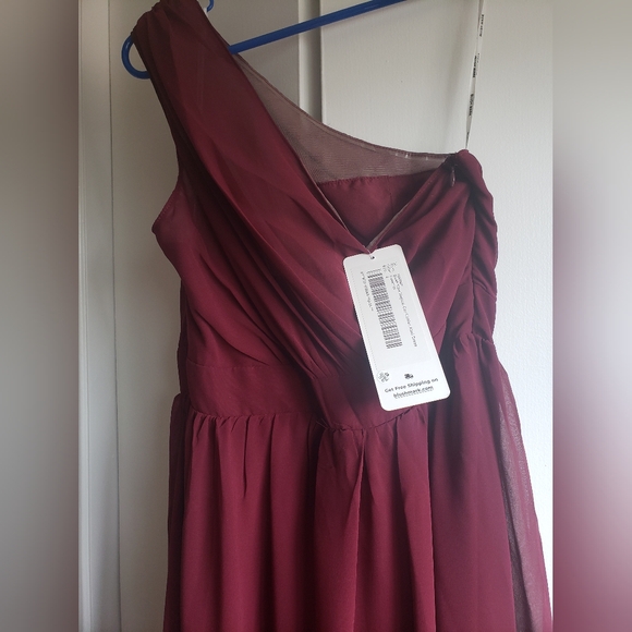 AZAZIE One Shoulder Dresses- Dusty Rose and Cabernet - Picture 4 of 5